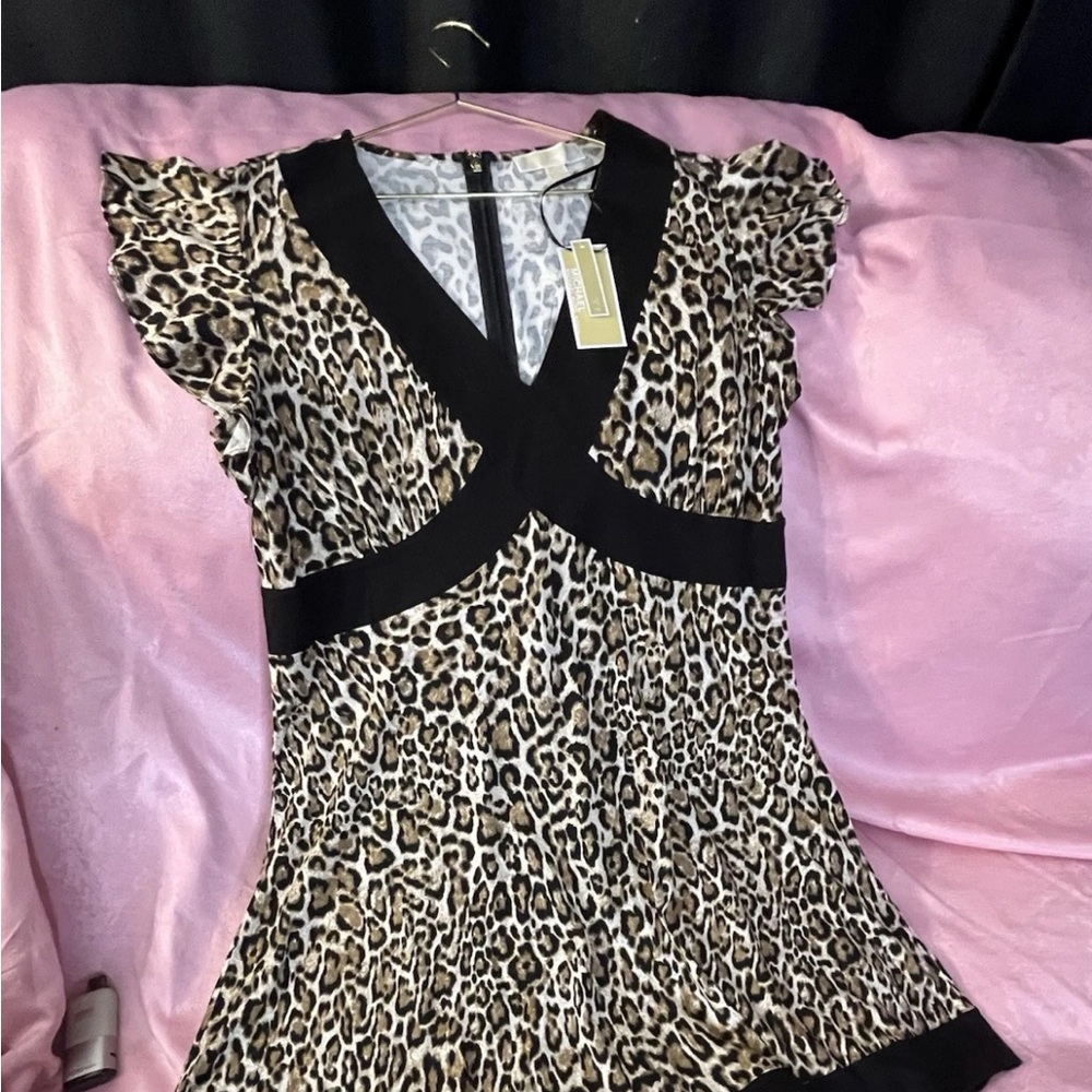 Michael Kors Leopard Print V-Neck Mini Dress